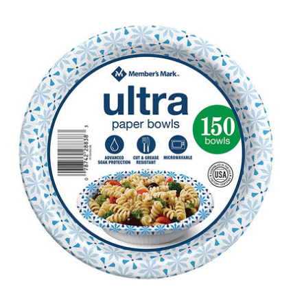 Sam's Club: Member's Mark Printed Ultra Paper Bowls (20 oz.,150 ct.) for $10.98