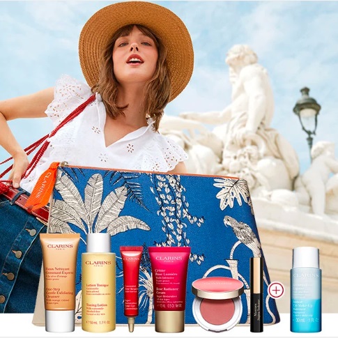Clarins: 7-piece Gift of Beauty Essentials and An Additional Travel Size! FREE with Any $100+ Order