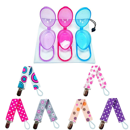 EliteBaby: Pacifier Holder Case & 6 Pacifier Holder Clip Combo