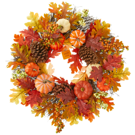 Walmart: Autumn Decor Harvest Wreath with Autumn Leaves & Pumpkins Wall Decor