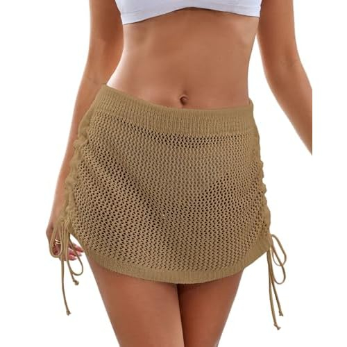 Amazon US: Eddoyee Women Swim Skirts Crochet Cover Up Skirt 2025 Drawstring Side Crochet Beach Swimwear