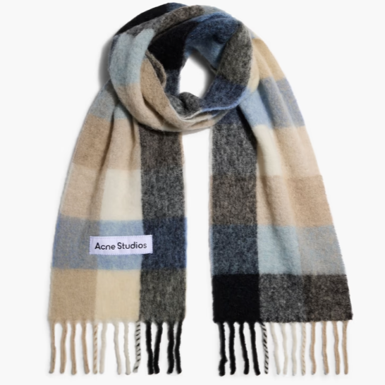 ACNE STUDIOS Fringed checked knitted scarf