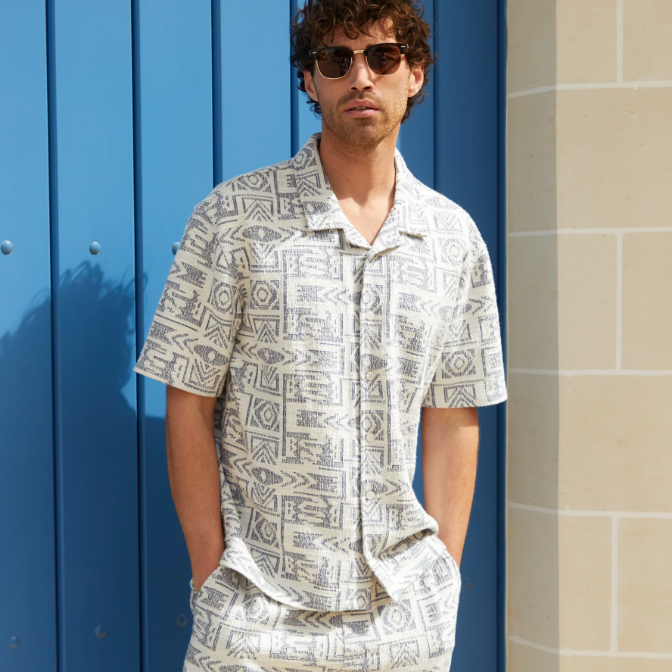 Threadbare UK: Navy Patterned Textured Pull On Shorts