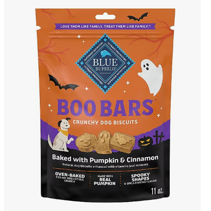 Chewy: Blue Buffalo Boo Bars Pumpkin & Cinnamon Recipe Crunchy Halloween Dog Biscuits, 11-oz bag