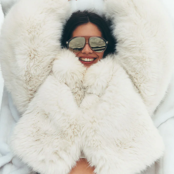 Alo Yoga: Opulent Faux Fur Cropped Jacket - Ivory