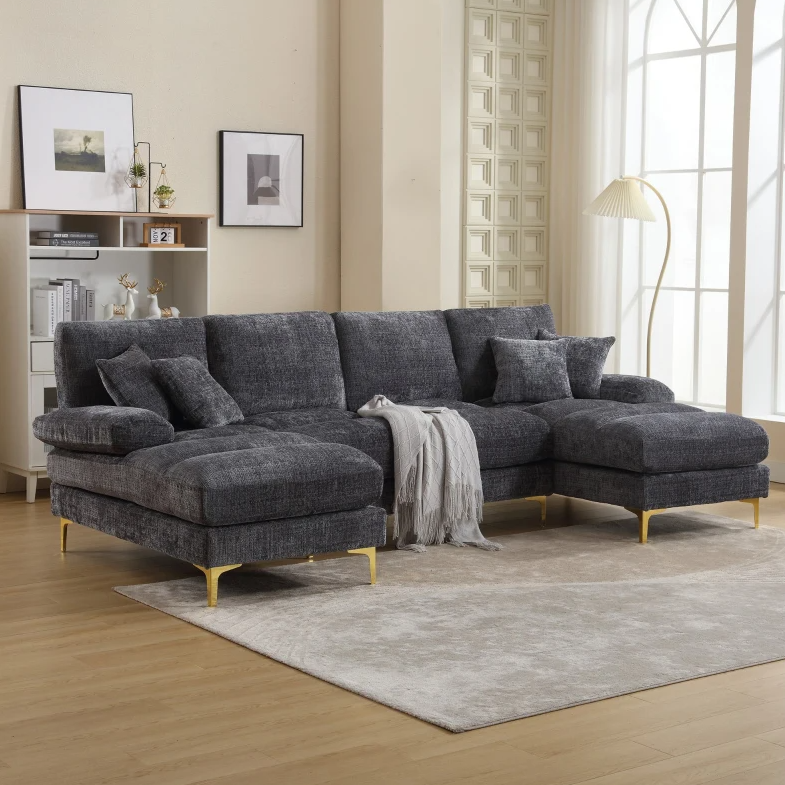 Aosom UK: U-Shaped Modular Sofa with Pillows, Double Chaise