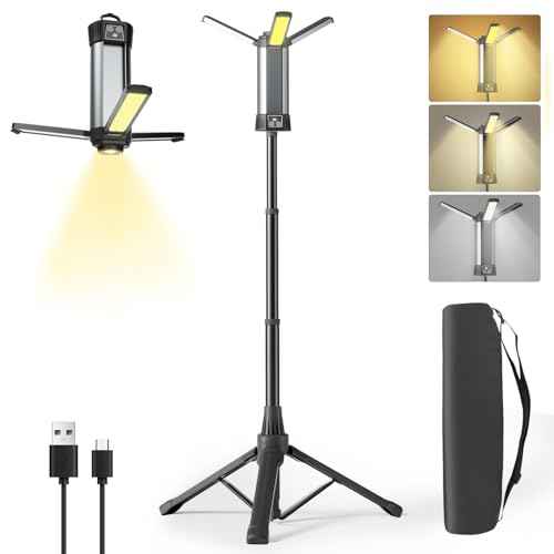 Amazon US: Rechargeable LED Work Light with Stand, Cordless Camping Light with Portable Telescopic Bracket