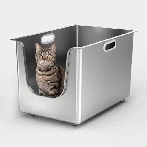 Amazon US: PTLOM Stainless Steel Litter Box 13.7'' High Sides, XL Metal Cat Litter Box with Curved Low Entry