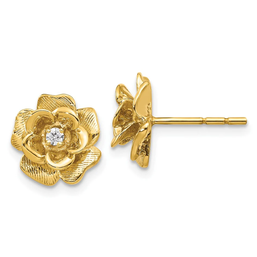 SHOP SIMON: 14k Yellow Gold Round Lab Grown Diamond Flower Stud Earrings