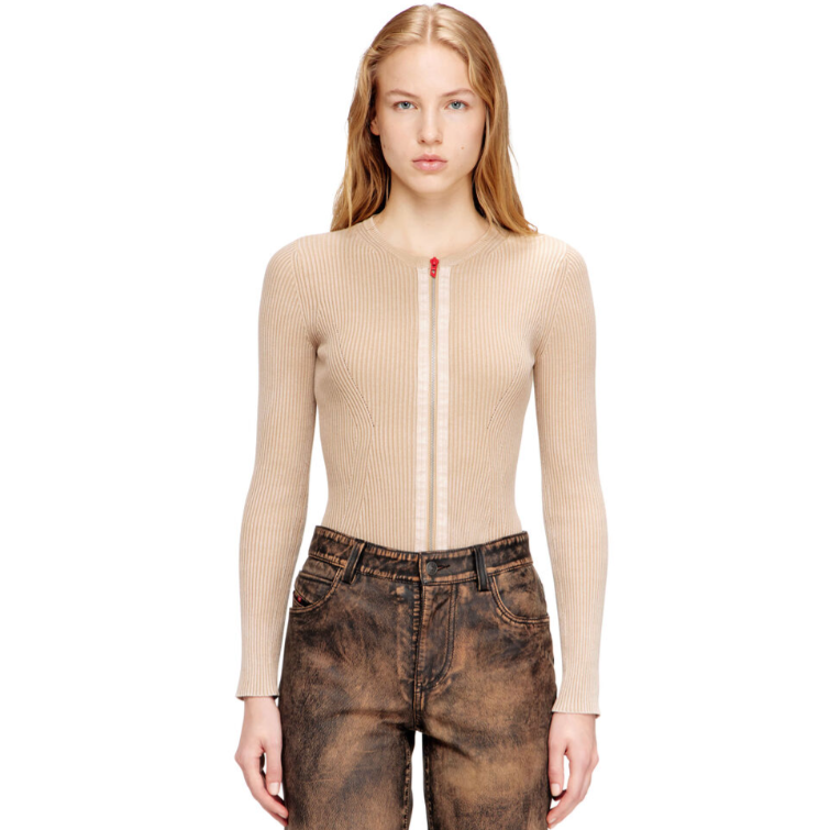 Diesel US: Zip-up Cardigan in Ribbed Cotton