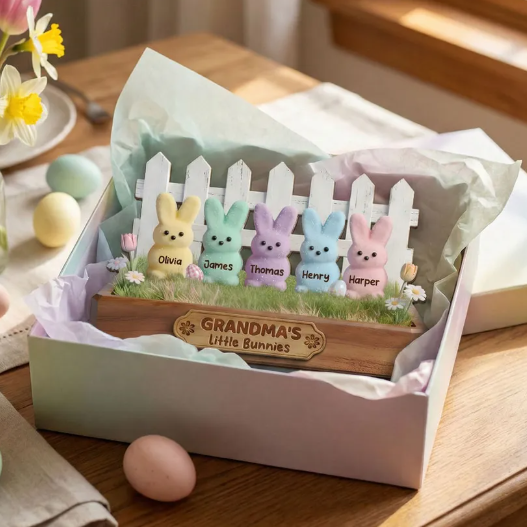 CompoundX E-Commercer Limited: Easter Grandma Little Bunnies - Personalized 2-Layered Wooden Plaque