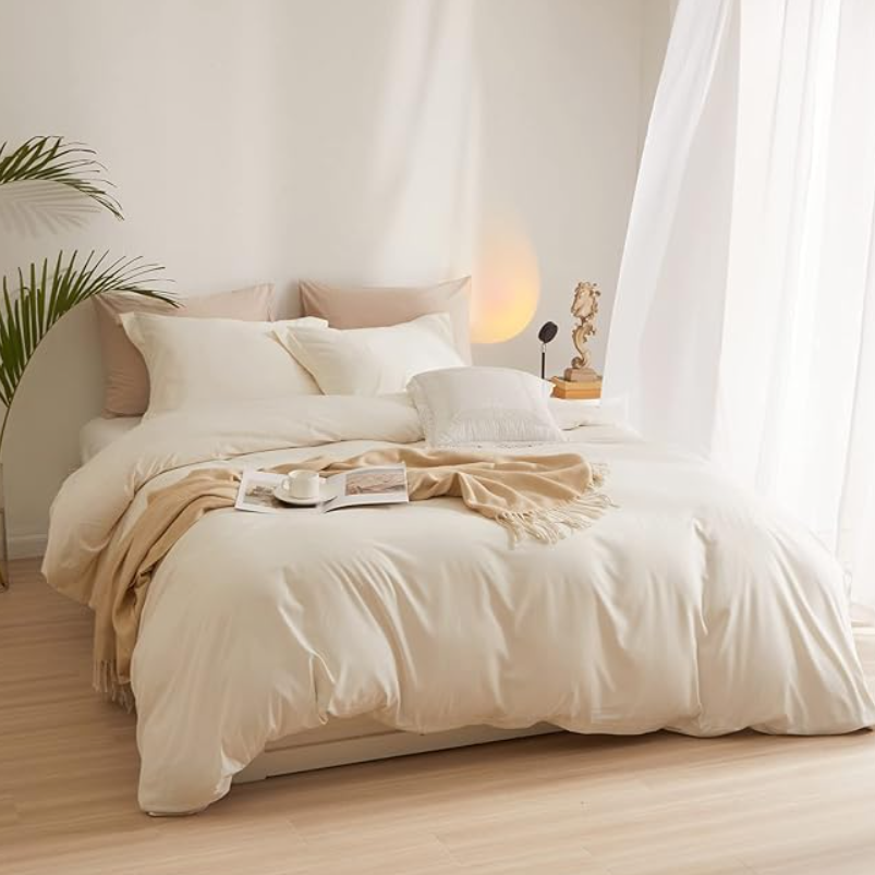 Cream White Duvet Cover King Size Soft Washed Microfiber Ivory Duvet Cover with Zipper Closure