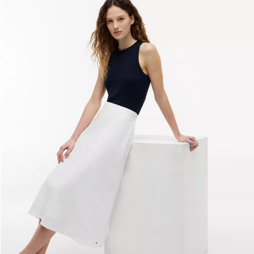 Tommy Hilfiger: Linen-Blend Midi Skirt