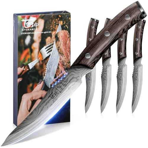 Amazon US: SYOKAMI Steak Knives Set of 4, 4.8 Inch Quality Japanese Style Smooth Edge Meat Knife with Wood Handle