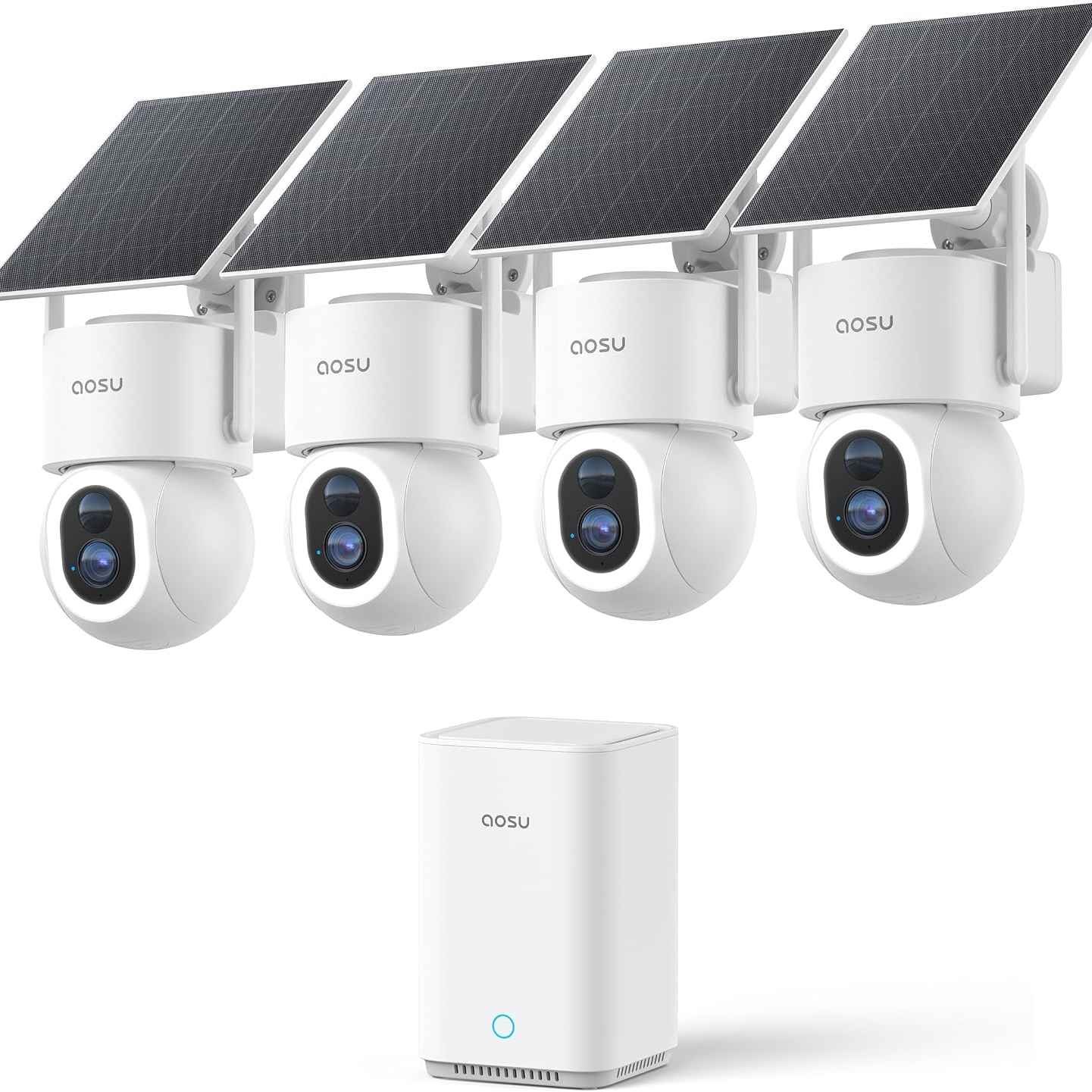 Amazon AOSU US: SolarCam D1 Max 4-Cam Kit, 4K Solar Security Cameras Wireless Outdoor, 360° PTZ Auto Tracking & Vehicle Detection