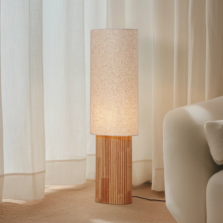 Lampegiganten DK: Lindby Floor Lamp Kimiko, Height 100 cm, Wood, Textile, E27
