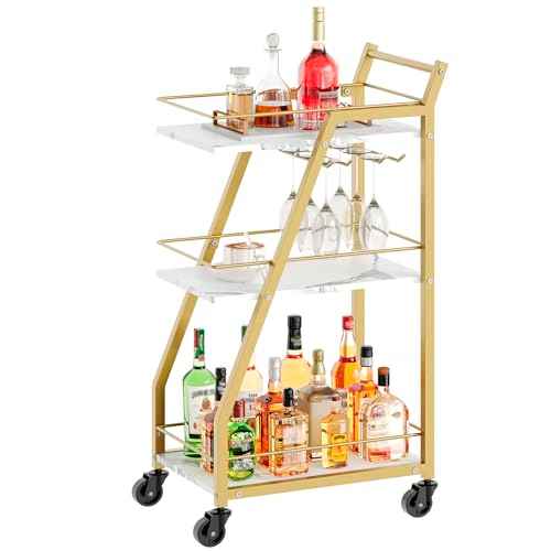 Amazon: YATINEY Bar Cart, 3-Tier Home Bar Serving Cart with Wheels