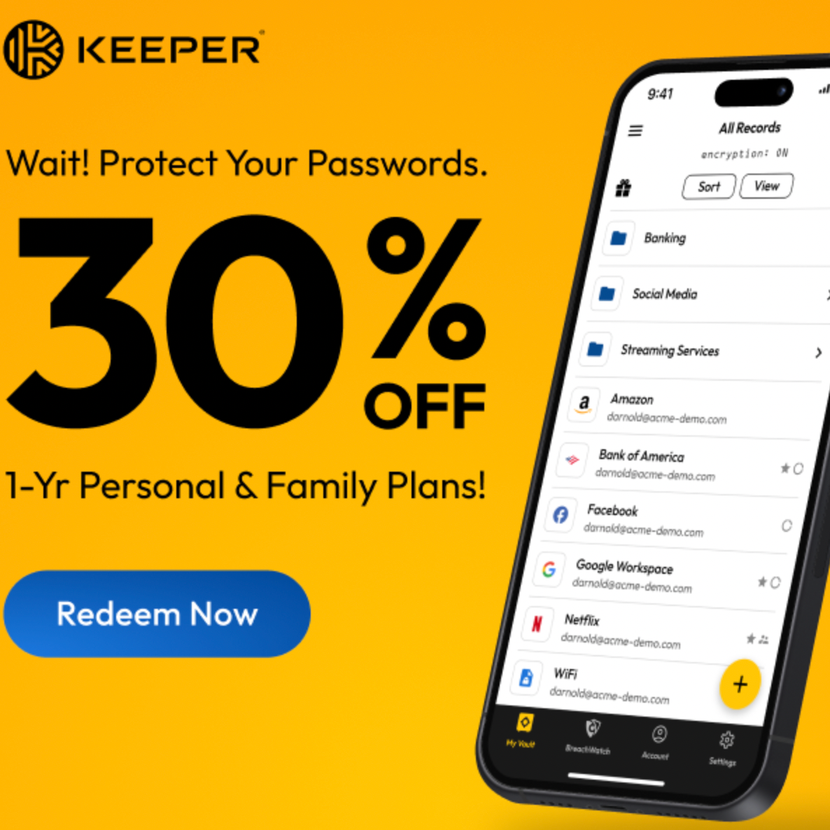 keepersecurity.com：個人版及家庭版一年期套餐立享 7 折優惠