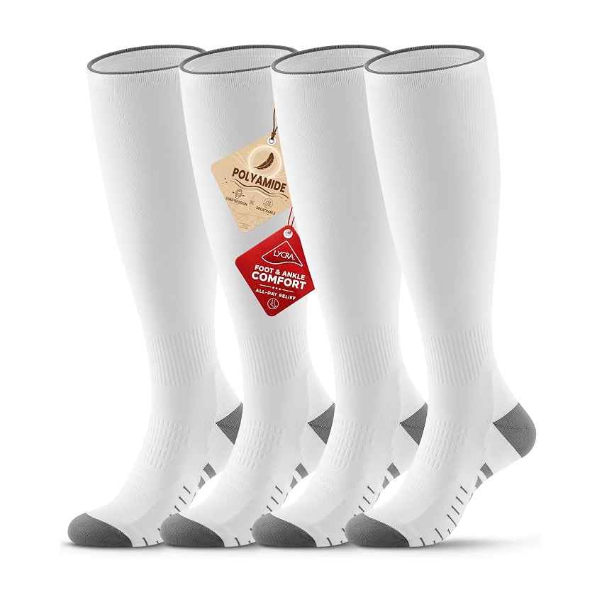 Benirap Compression Socks in White for Women and Men, 15-20 mmHg Circulation Support - 2 Pairs - Large-X-Large